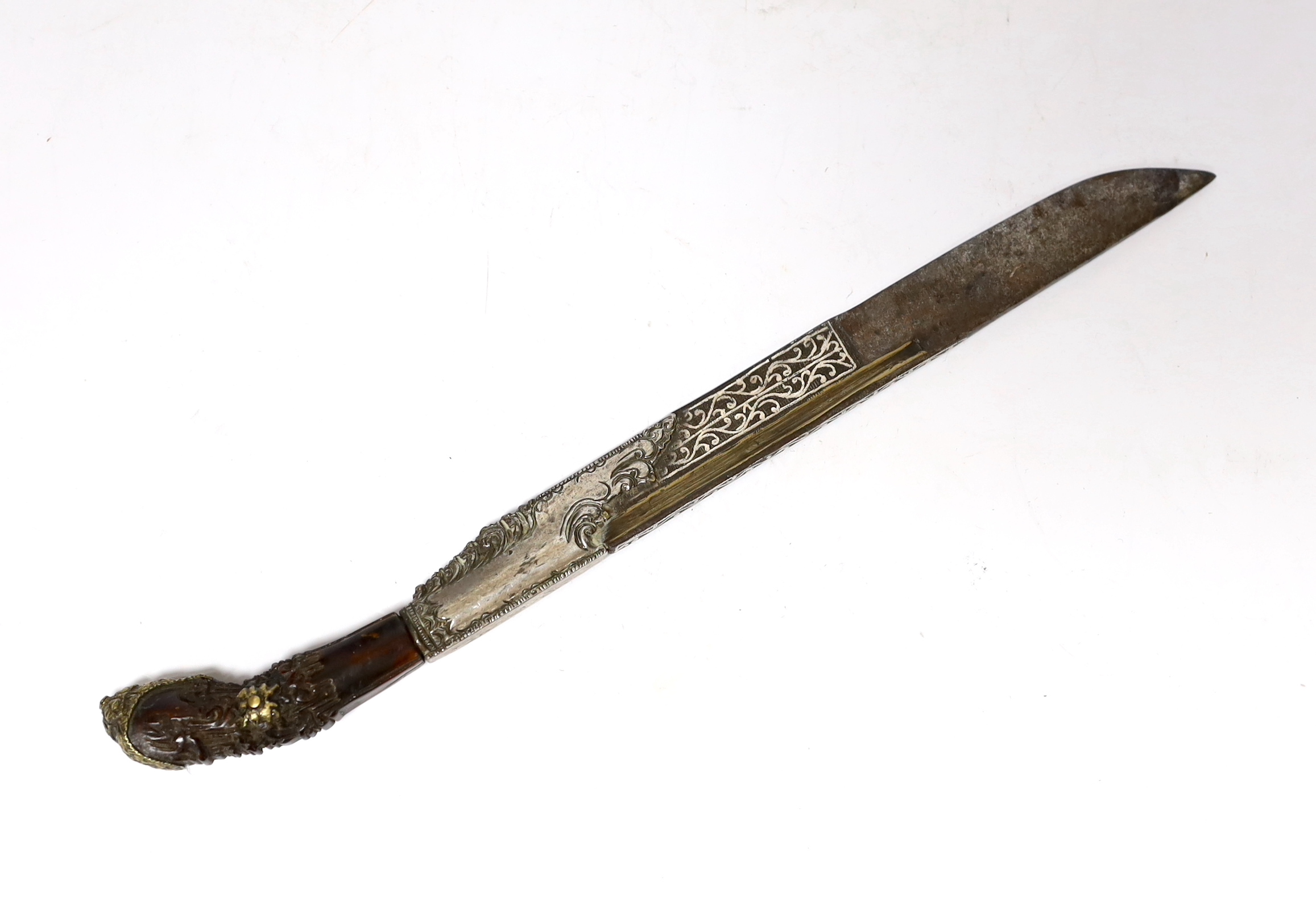 A 19th century Sri Lankan Knife Dagger (Piha Kaetta) with silver inlay, 24cm